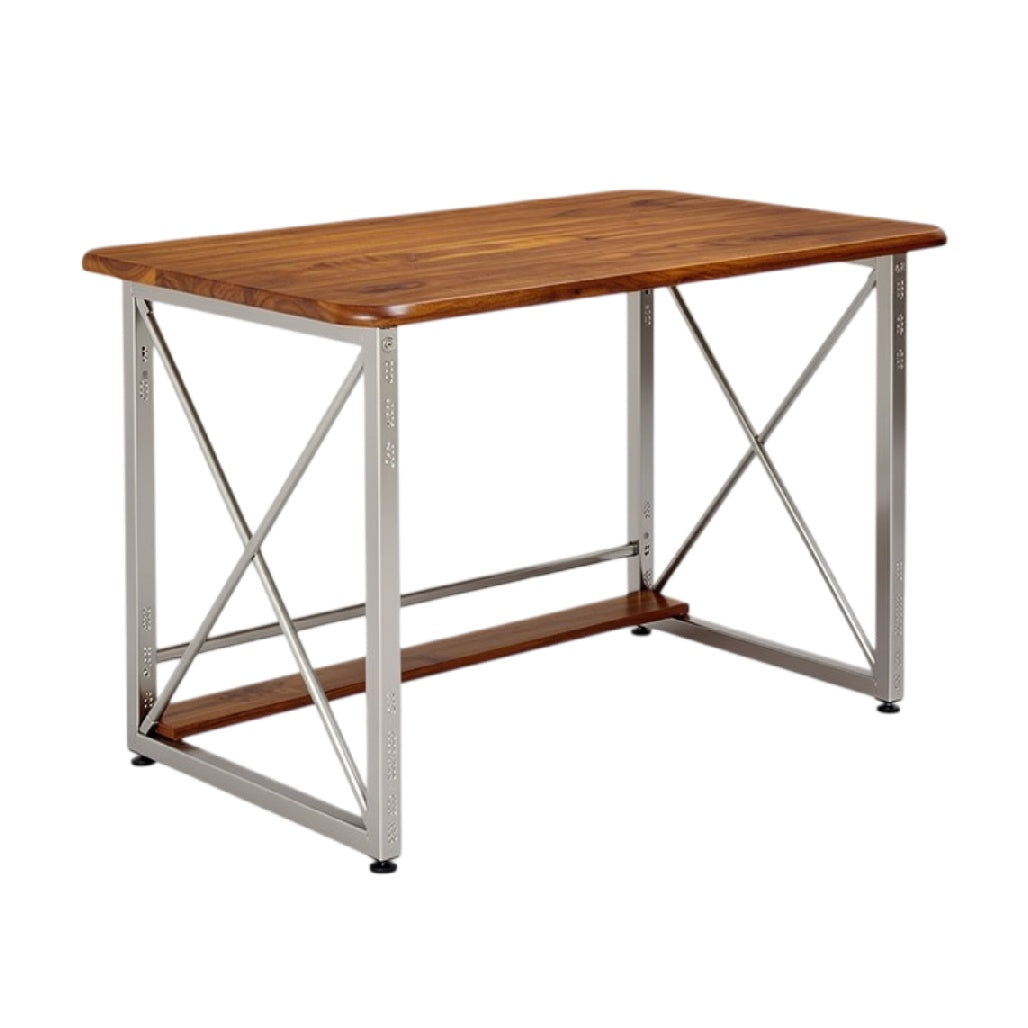 **Technische titel in het Nederlands: Moderne houten bureau met metalen onderstel**