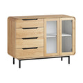 **Titel in het Nederlands: Moderne dressoir met glazen deuren en lades**