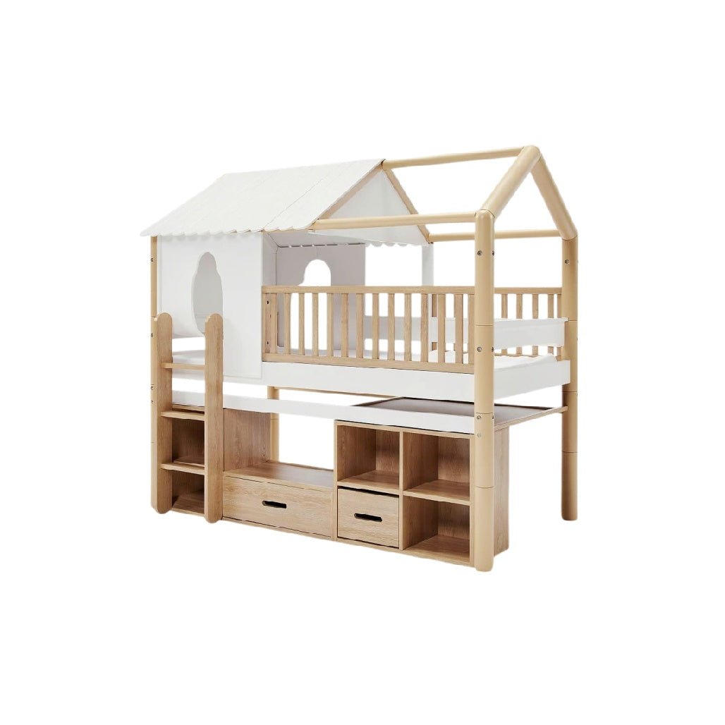 Technische titel in het Nederlands: **Houten Kinderbed Huisvorm met Opbergruimte**